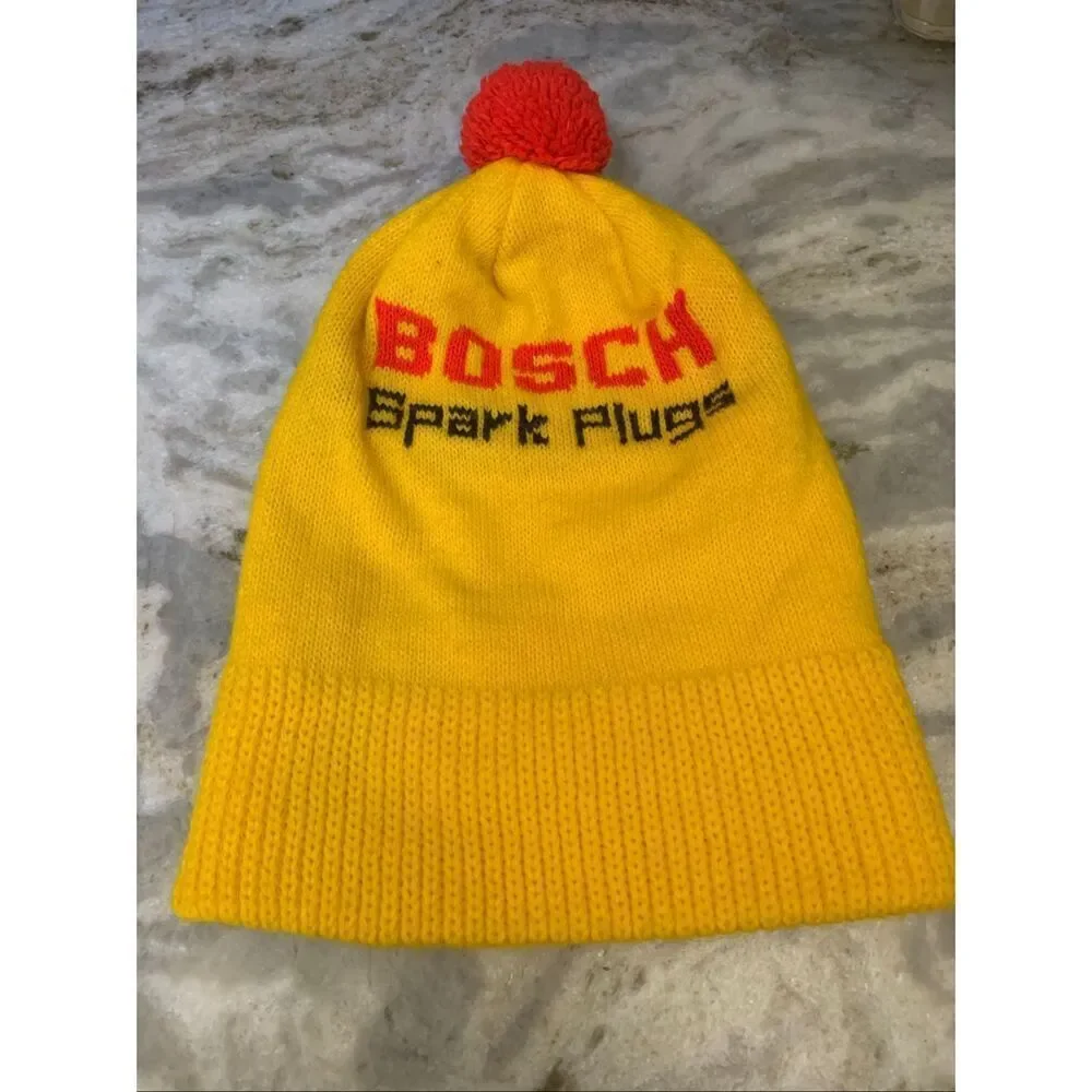 Bosch Spark Plugs Yellow and Red Beanie Hat #vintage #70’s